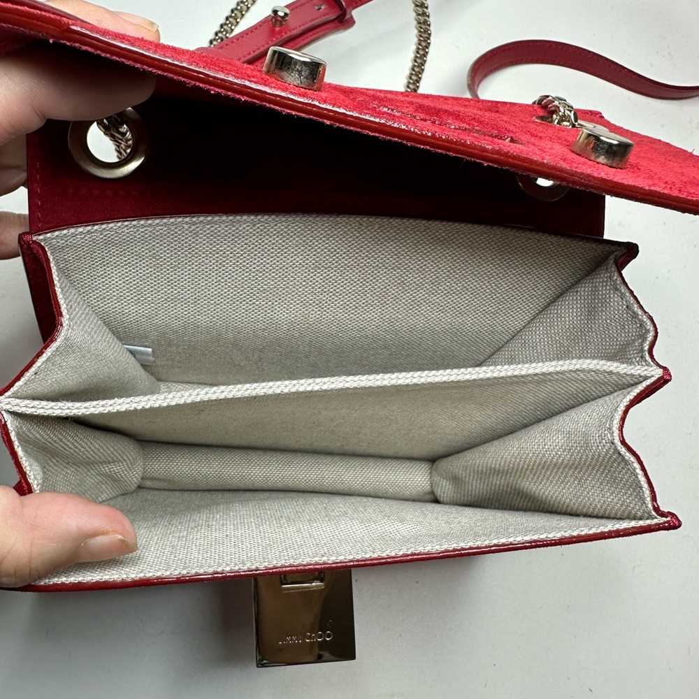Stunning JIMMY CHOO red suede handbag with light gold hardware. NWT - Picture 5 of 12
